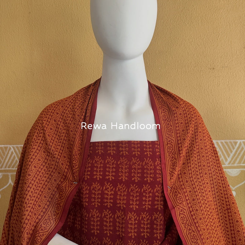 Maroon-Orange Bagh Print Cotton Suit BGCSJ0128