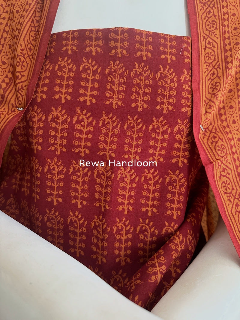 Maroon-Orange Bagh Print Cotton Suit BGCSJ0128