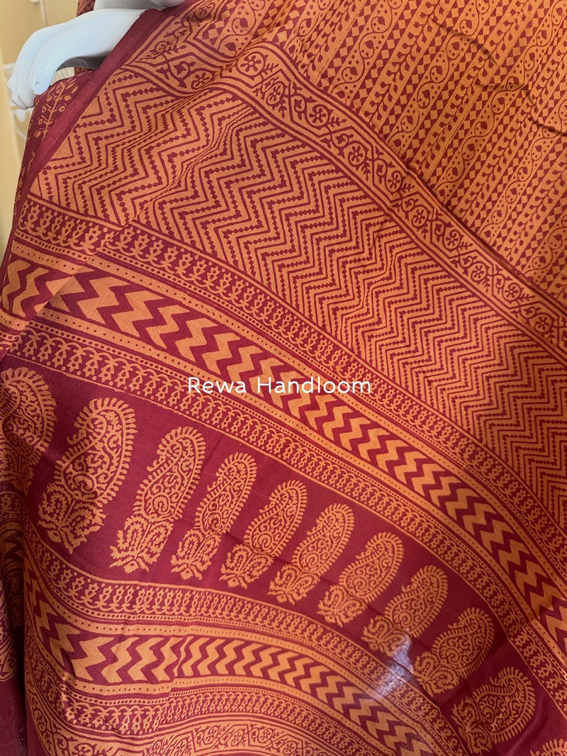 Maroon-Orange Bagh Print Cotton Suit BGCSJ0128