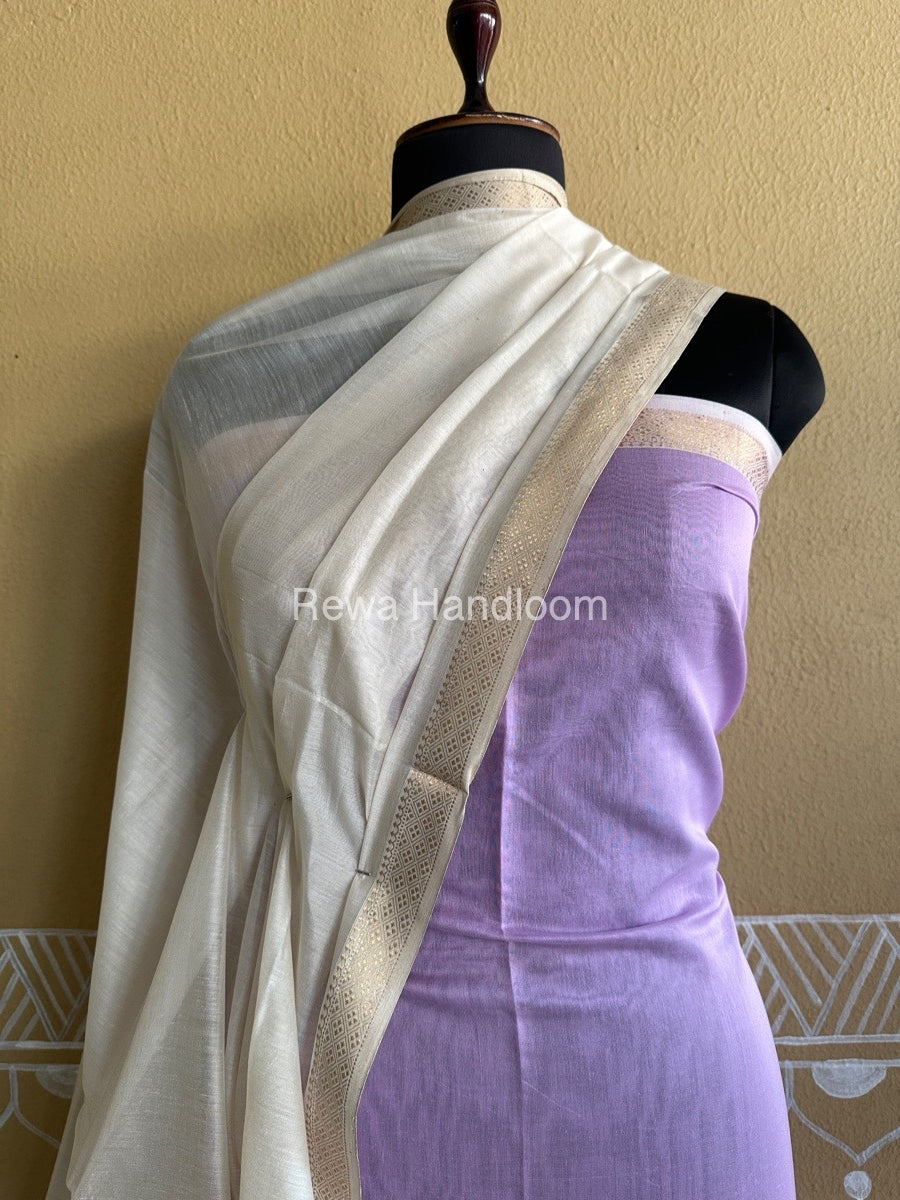 Maheshwari Light Purple-White Peacock Buta-Buti Top-Dupatta Set BTP0261