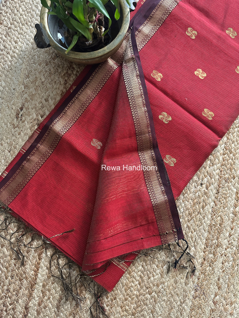 Maheshwari Maroon Tissue Butti Saree NFBS010