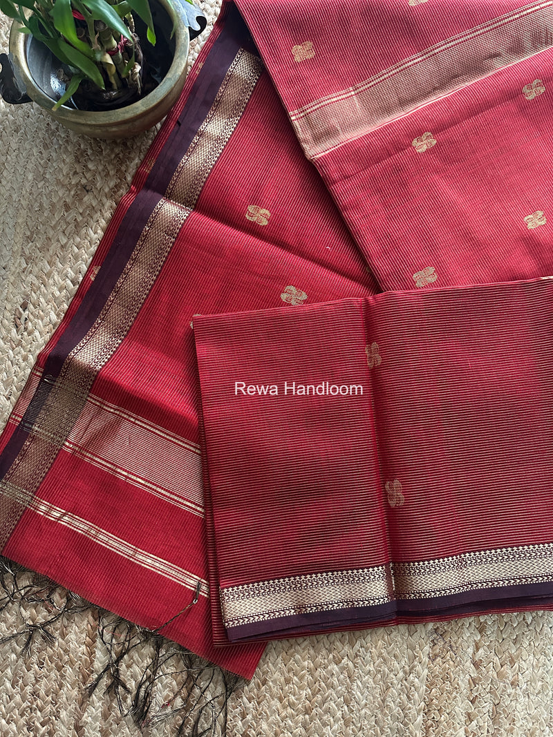 Maheshwari Maroon Tissue Butti Saree NFBS010