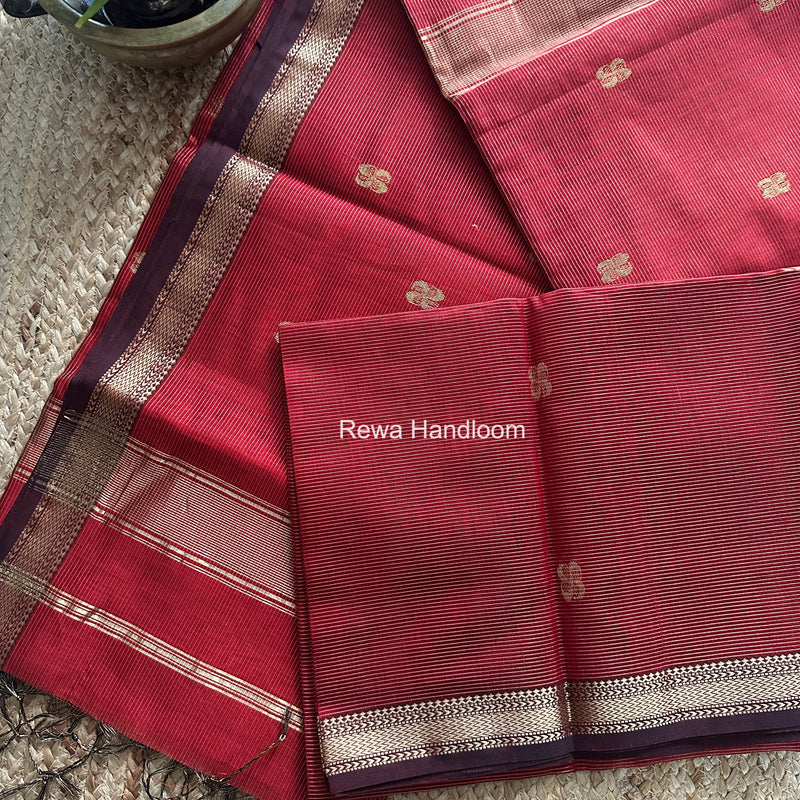 Maheshwari Maroon Tissue Butti Saree NFBS010
