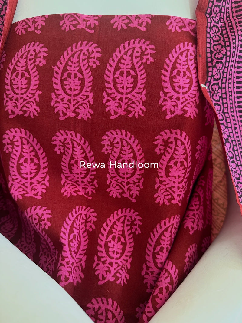 Maroon-Fuchsia Pink Bagh Print Cotton Suit BGCSJ0100