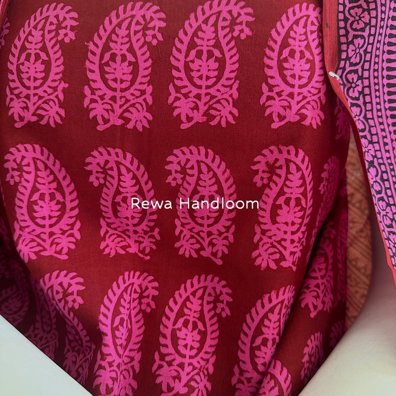 Maroon-Fuchsia Pink Bagh Print Cotton Suit BGCSJ0100