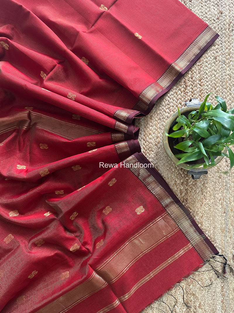 Maheshwari Maroon Tissue Butti Saree NFBS010
