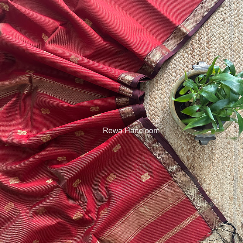 Maheshwari Maroon Tissue Butti Saree NFBS010