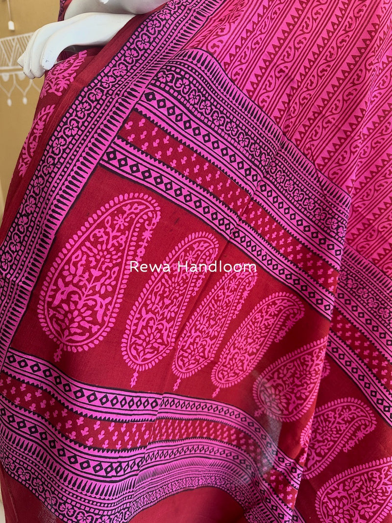 Maroon-Fuchsia Pink Bagh Print Cotton Suit BGCSJ0100