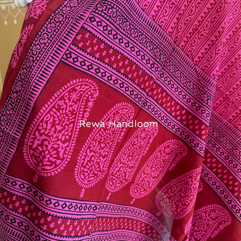 Maroon-Fuchsia Pink Bagh Print Cotton Suit BGCSJ0100