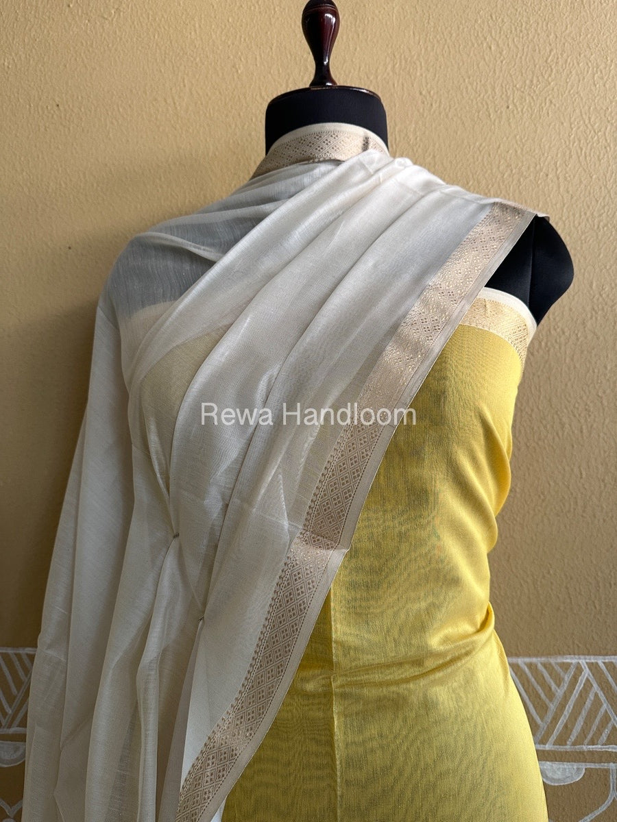 Maheshwari Yellow-White Peacock Buta-Buti Top-Dupatta Set BTP0262