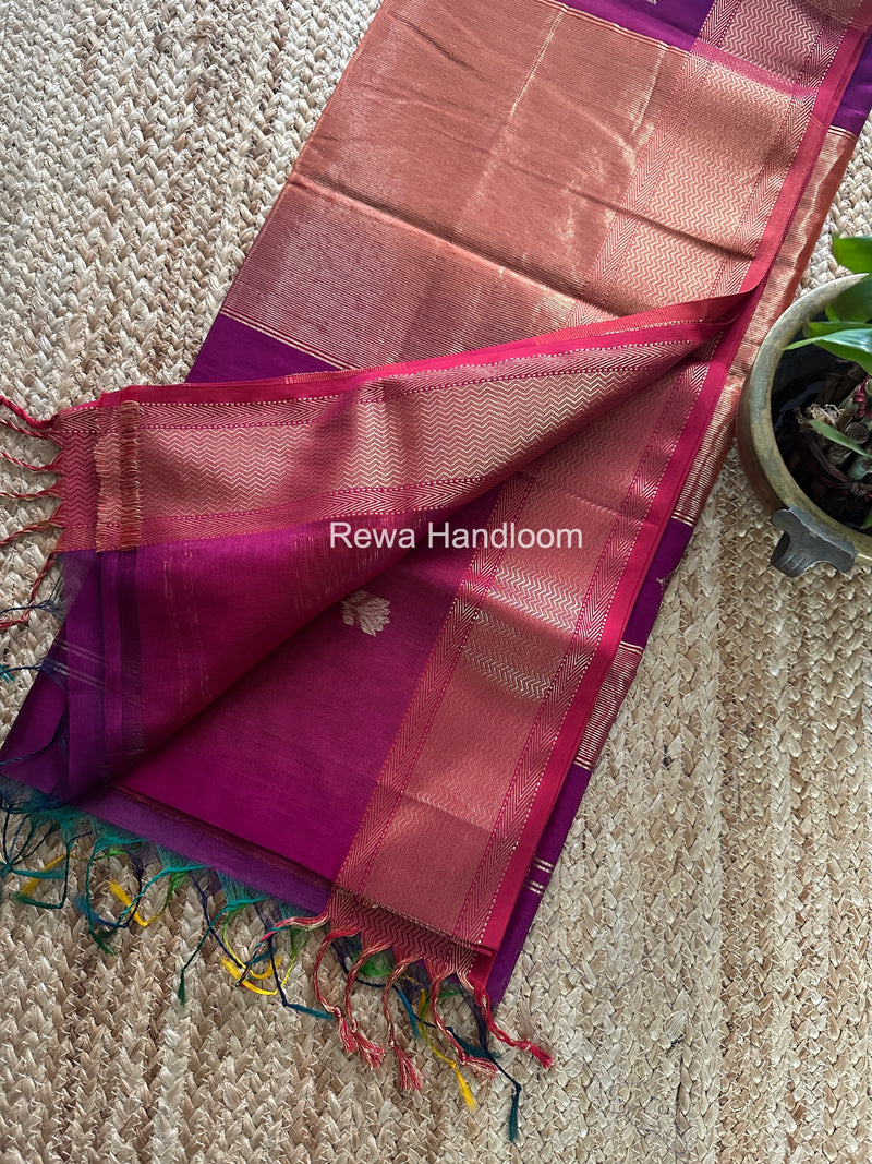 Maheshwari Dark Magenta Lotus Shaded Butta Saree SLB026