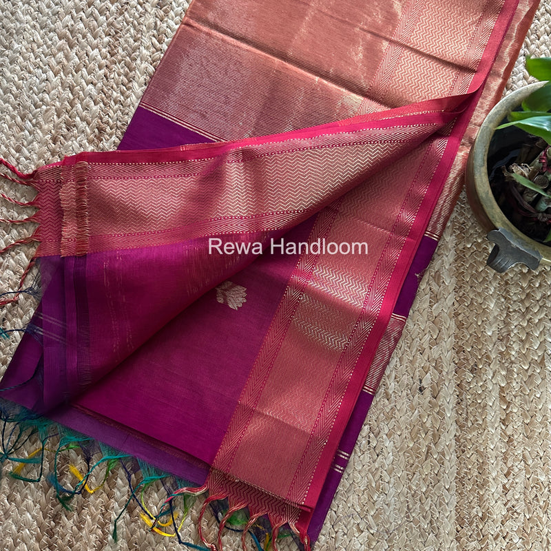 Maheshwari Dark Magenta Lotus Shaded Butta Saree SLB026