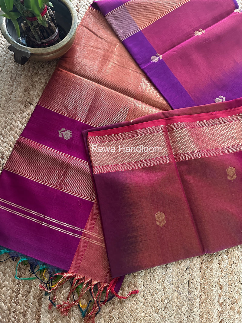 Maheshwari Dark Magenta Lotus Shaded Butta Saree SLB026