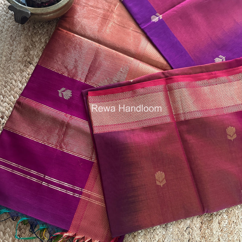 Maheshwari Dark Magenta Lotus Shaded Butta Saree SLB026