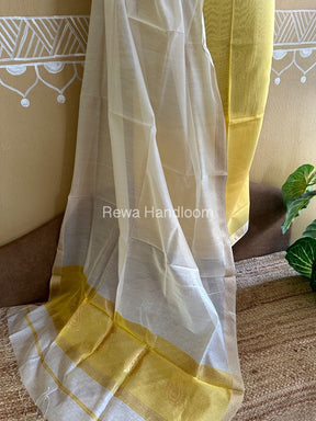 Maheshwari Yellow-White Peacock Buta-Buti Top-Dupatta Set BTP0262