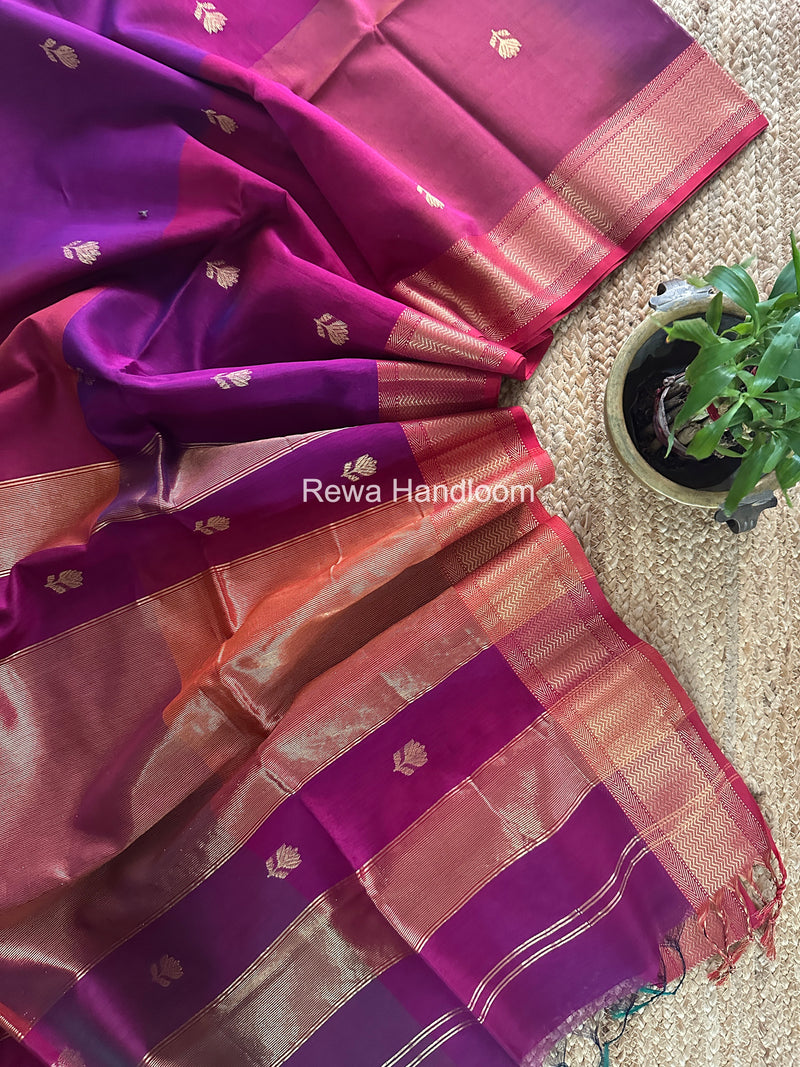 Maheshwari Dark Magenta Lotus Shaded Butta Saree SLB026