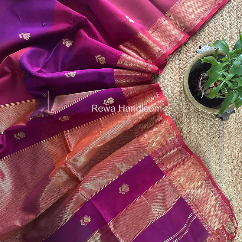 Maheshwari Dark Magenta Lotus Shaded Butta Saree SLB026