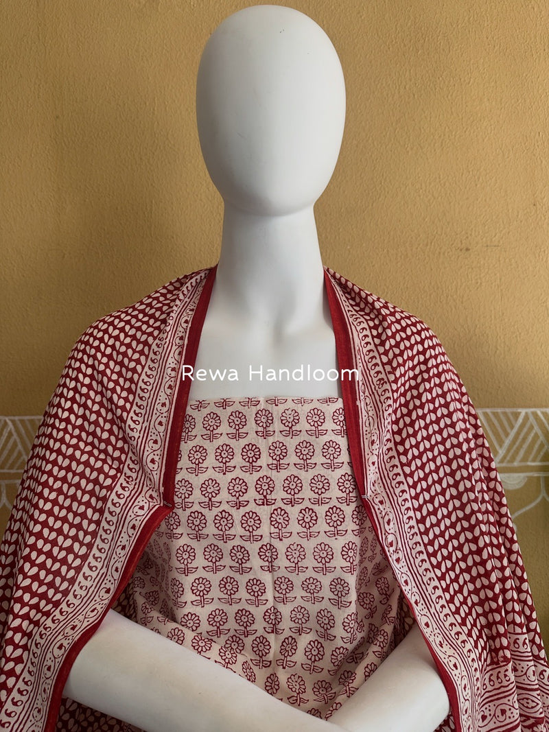 White-Red Bagh Print Cotton Suit BGCSJ0127