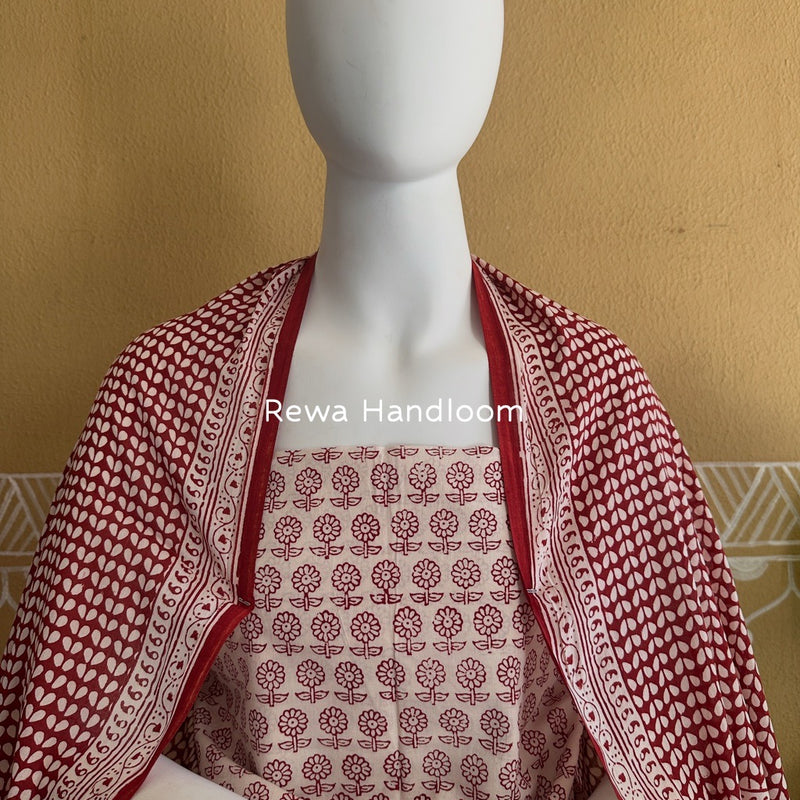 White-Red Bagh Print Cotton Suit BGCSJ0127