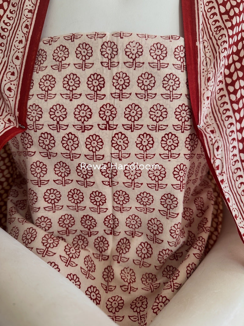 White-Red Bagh Print Cotton Suit BGCSJ0127
