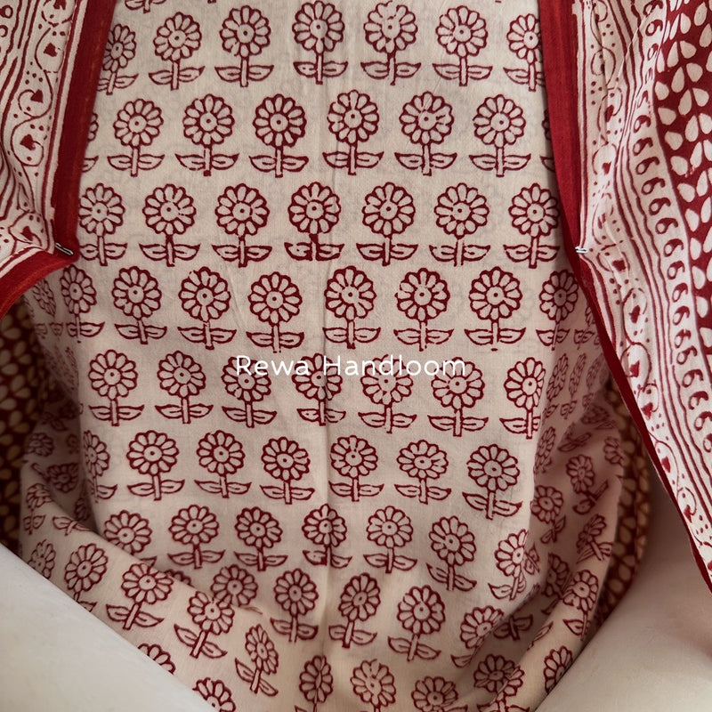 White-Red Bagh Print Cotton Suit BGCSJ0127