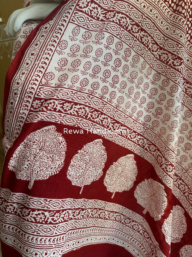 White-Red Bagh Print Cotton Suit BGCSJ0127