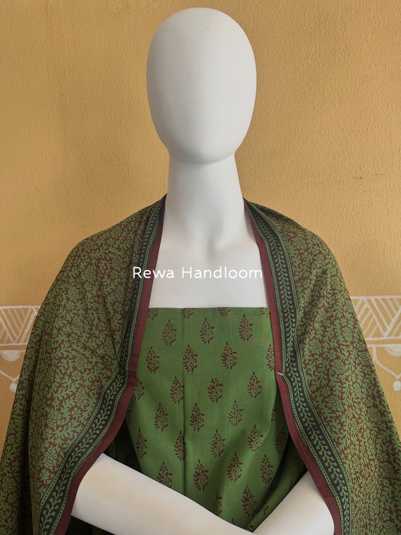 Green-Chocolate Brown Bagh Print Cotton Suit BCSP0126