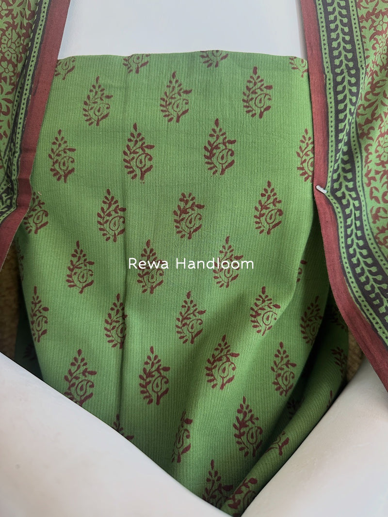 Green-Chocolate Brown Bagh Print Cotton Suit BCSP0126