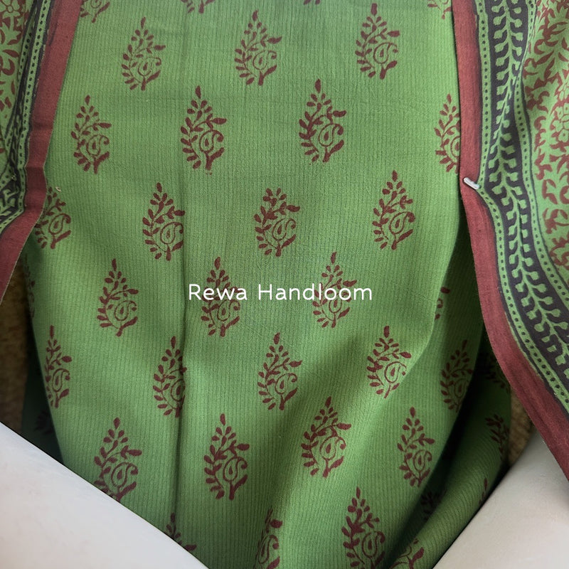 Green-Chocolate Brown Bagh Print Cotton Suit BCSP0126