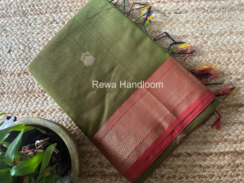 Maheshwari Mehendi Green Lotus Shaded Butta Saree SLB032