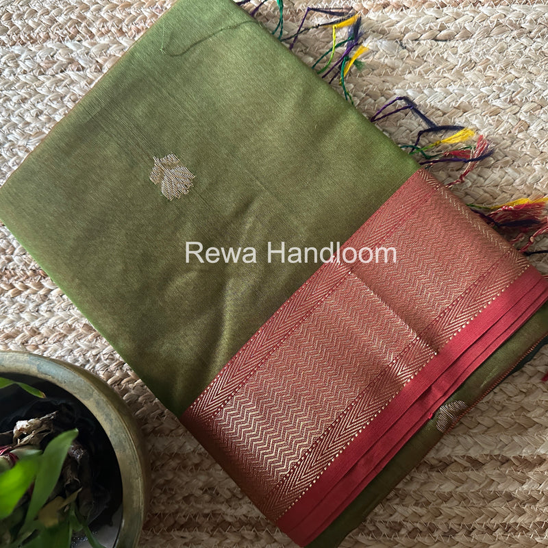 Maheshwari Mehendi Green Lotus Shaded Butta Saree SLB032