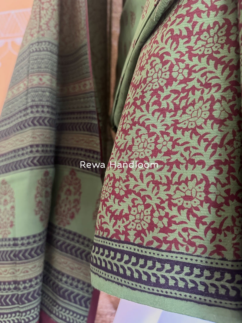 Green-Chocolate Brown Bagh Print Cotton Suit BCSP0126