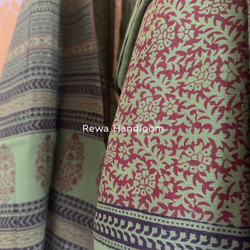 Green-Chocolate Brown Bagh Print Cotton Suit BCSP0126