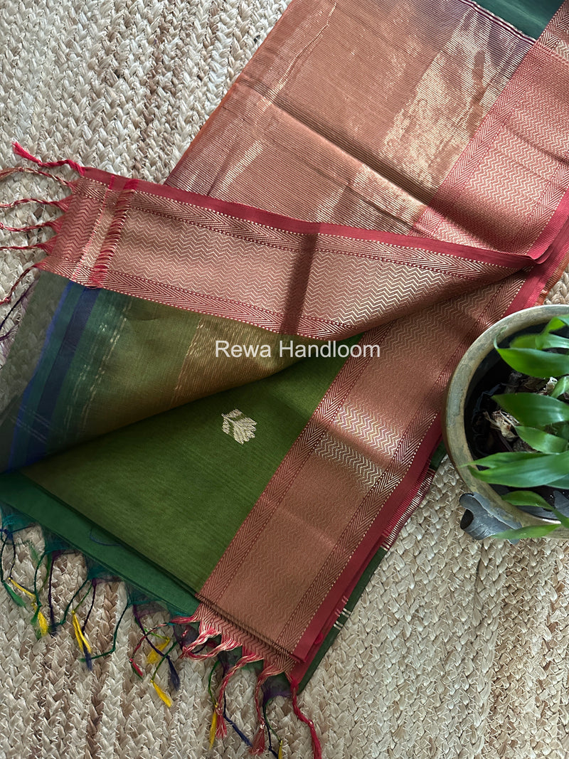 Maheshwari Mehendi Green Lotus Shaded Butta Saree SLB032