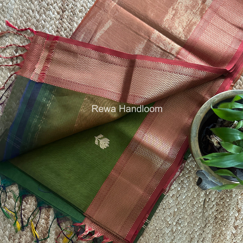 Maheshwari Mehendi Green Lotus Shaded Butta Saree SLB032