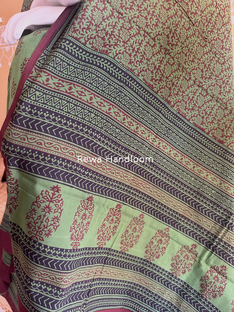 Green-Chocolate Brown Bagh Print Cotton Suit BCSP0126