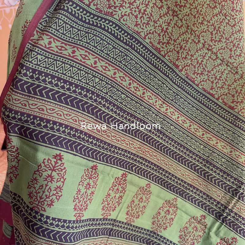 Green-Chocolate Brown Bagh Print Cotton Suit BCSP0126