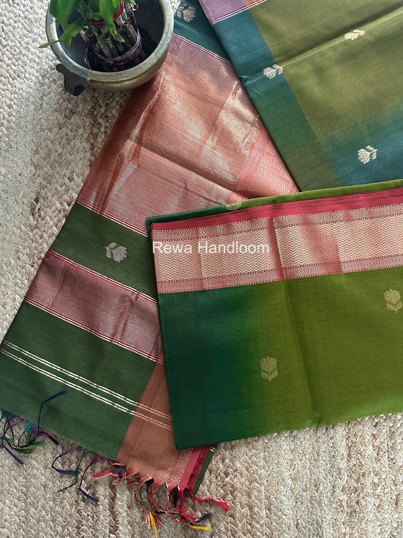 Maheshwari Mehendi Green Lotus Shaded Butta Saree SLB032