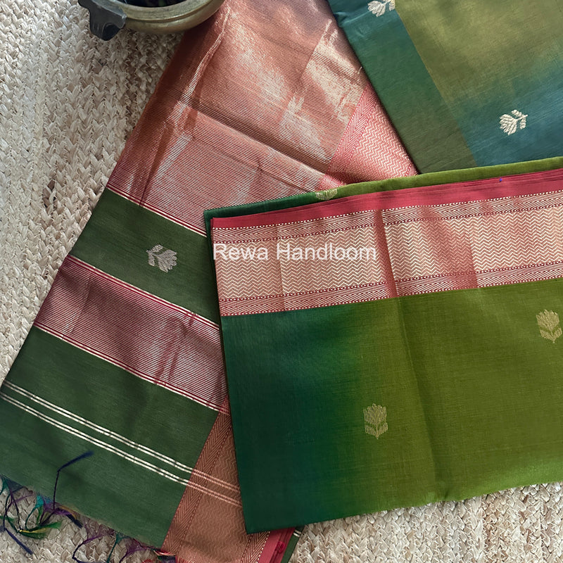 Maheshwari Mehendi Green Lotus Shaded Butta Saree SLB032