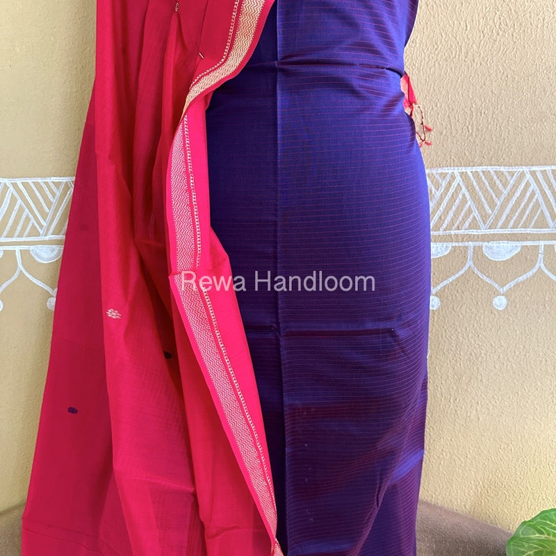 Maheshwari Blue-Fuchsia Red Peacock Buta-Buti Top-Dupatta Set BTP040