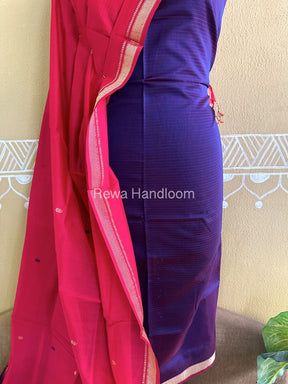 Maheshwari Blue-Fuchsia Red Peacock Buta-Buti Top-Dupatta Set-BTP040