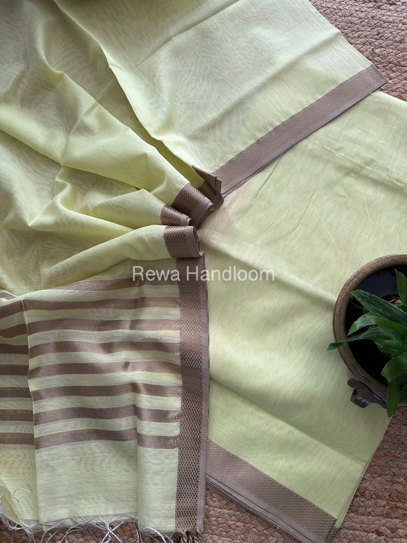 Maheshwari Pastel Yellow Resham Thread Dress Material RT010