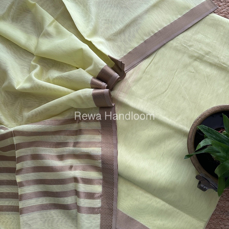 Maheshwari Pastel Yellow Resham Thread Dress Material RT010