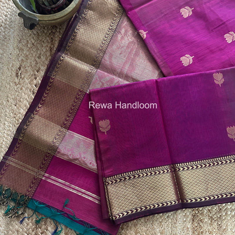 Maheshwari Magenta Lotus Shaded Butta Saree SLB031