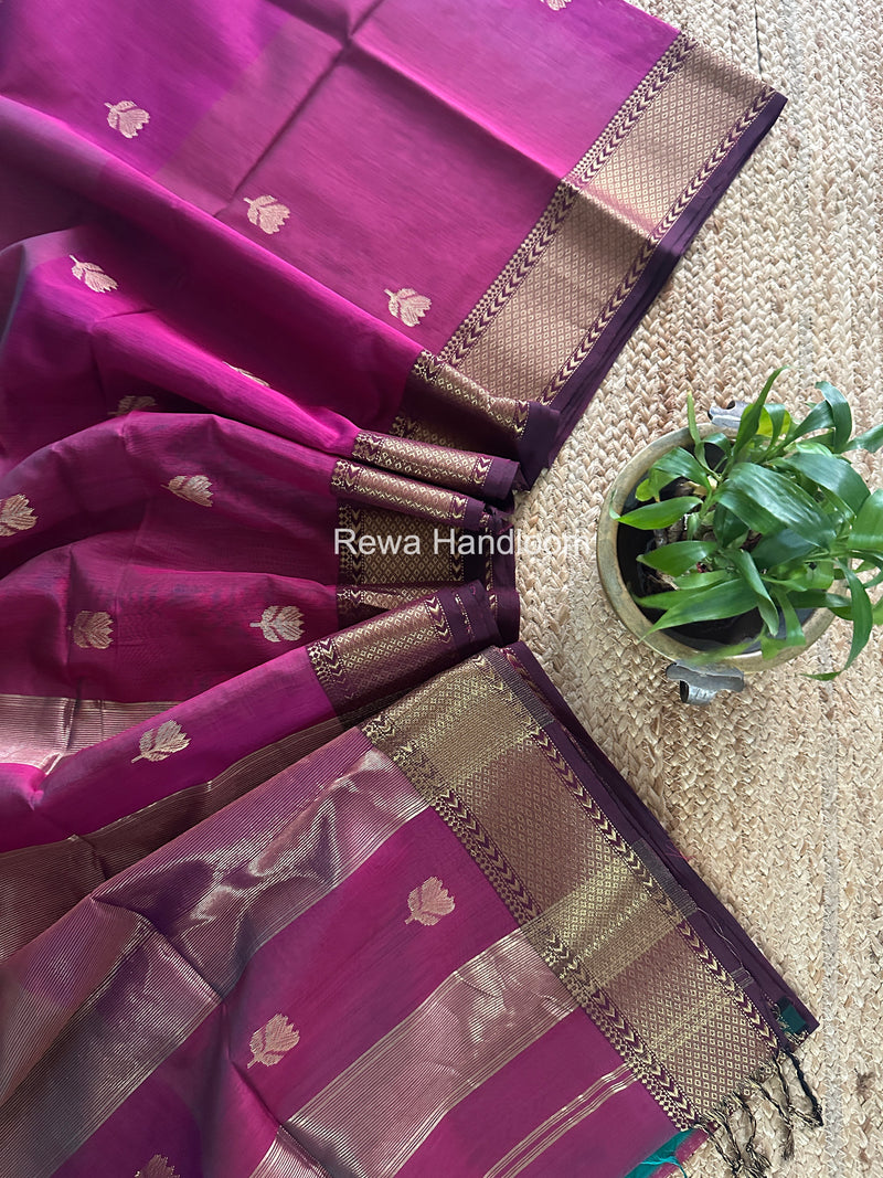Maheshwari Magenta Lotus Shaded Butta Saree SLB031