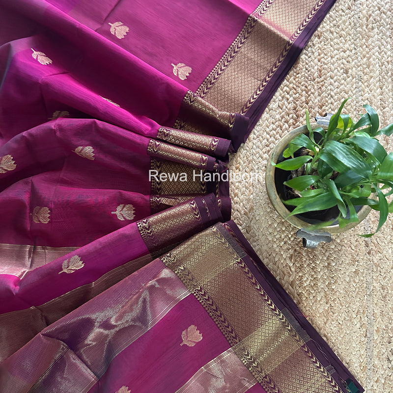 Maheshwari Magenta Lotus Shaded Butta Saree SLB031