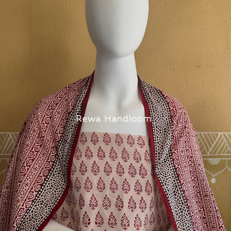 White-Red Bagh Print Cotton Suit BGCSJ0119