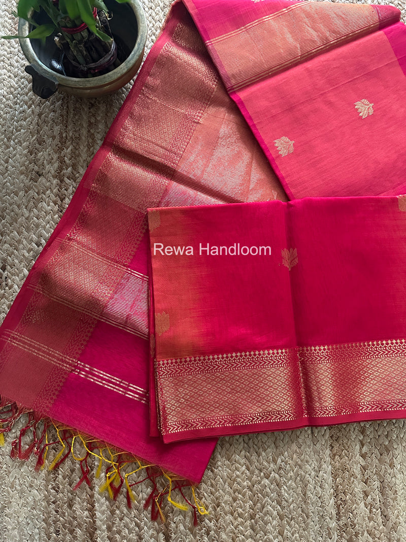 Maheshwari Fuchsia Pink Lotus Shaded Butta Saree SLB027