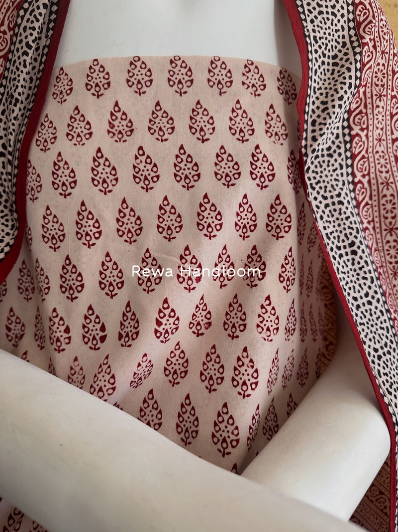 White-Red Bagh Print Cotton Suit BGCSJ0119
