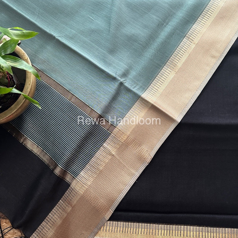 Maheshwari Black-Light Sea Green Zari Border Dress Material BRD030